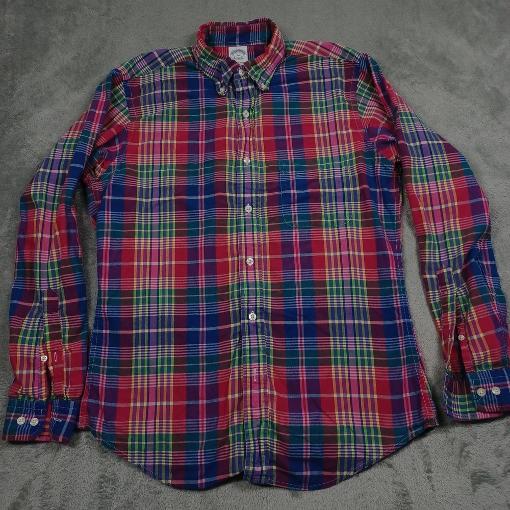 Brooks Brothers Shirt Mens Medium Blue Plaid Button Up Slim‎ Fit Long Sleeve